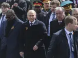 El líder ruso, Vladimir Putin, junto a sus aliados en el Día de la Victoria.