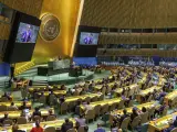El Representante Permanente de Israel ante las Naciones Unidas, Gilad Erdan, habla antes de que la Asamblea General vote sobre la integración de Palestina en la ONU.