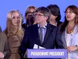 El candidato de Junts, Carles Puigdemont, interviene para valorar los resultados electorales.