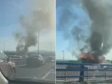 Un camión arde en la M-45 en plena hora punta y provoca grandes atascos