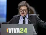 El presidente de Argentina, Javier Milei, durante el acto ‘Viva 24’ de VOX, en el Palacio de Vistalegre.