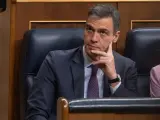 El presidente del Gobierno, Pedro Sánchez, durante un pleno en el Congreso de los Diputados.