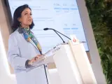 La presidenta del Banco Santander, Ana Botín, durante la presentación de los resultados del 2023 del Grupo Santander