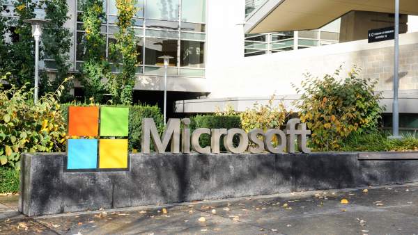 Entrance to the Microsoft headquarters in Redmond.