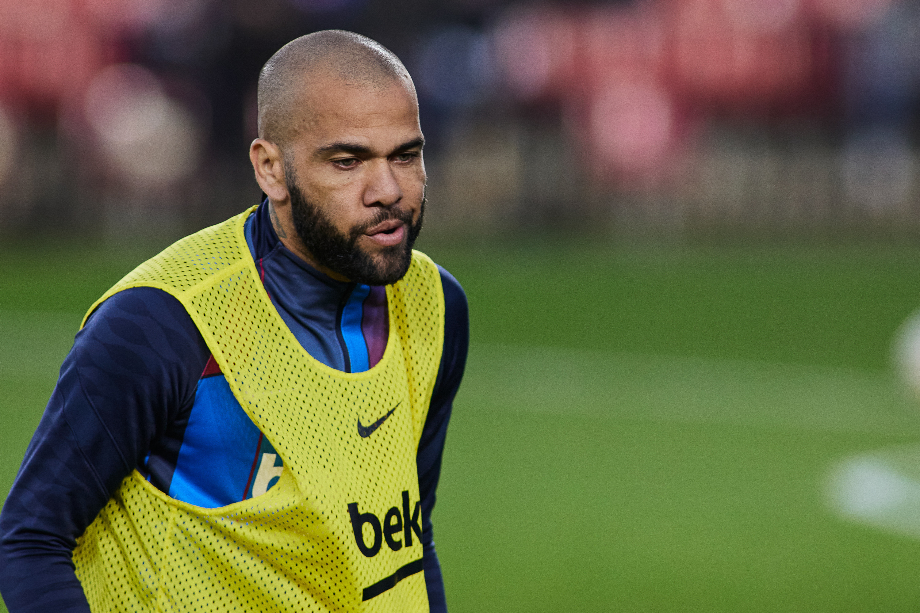 Dani Alves, during a warm-up of FC Barcelona.