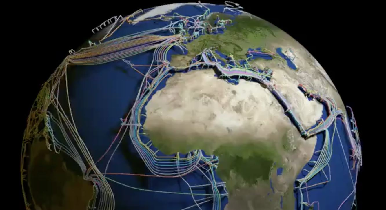 Submarine fiber optic network map in spectacular 3D entertainment