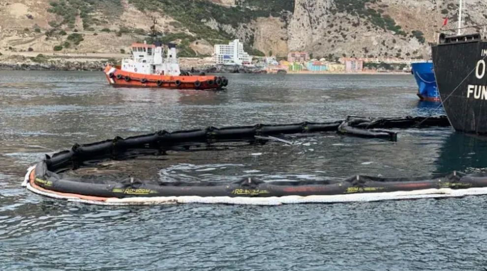 Gibraltarian authorities have put in place a floating barrier to try to contain the fuel oil spill.