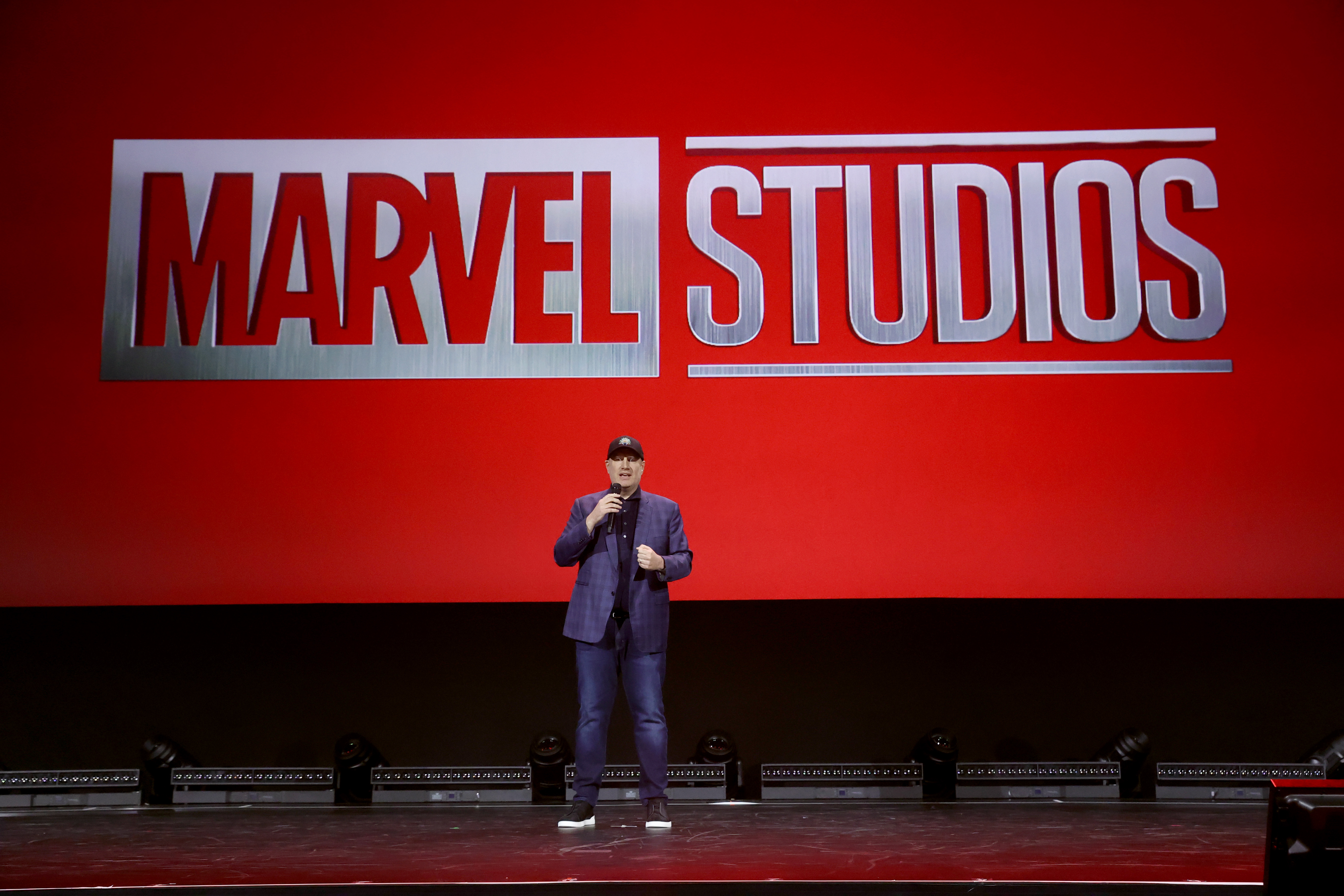 ANAHEIM, CALIFORNIA - SEPTEMBER 10: Kevin Feige, President of Marvel Studios and Chief Creative Officer of Marvel, speaks onstage during D23 Expo 2022 at Anaheim Convention Center in Anaheim, California on September 10, 2022. (Photo by Jesse Grant/Getty Images for Disney)
