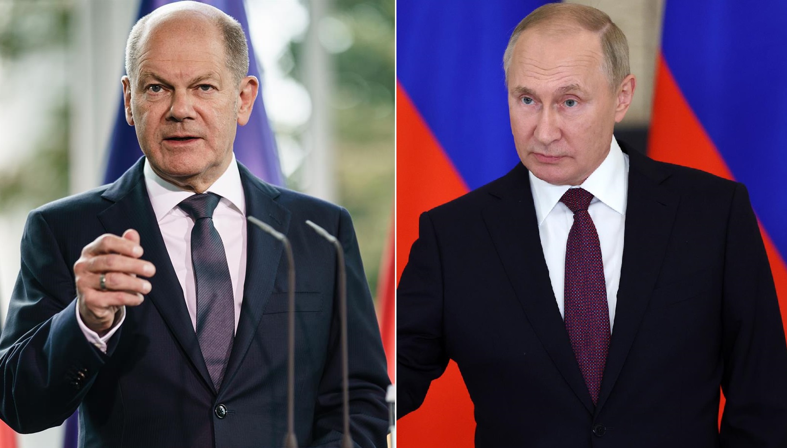 El canciller alemán, Olaf Scholz, y el presidente de Rusia, Vladímir Putin.