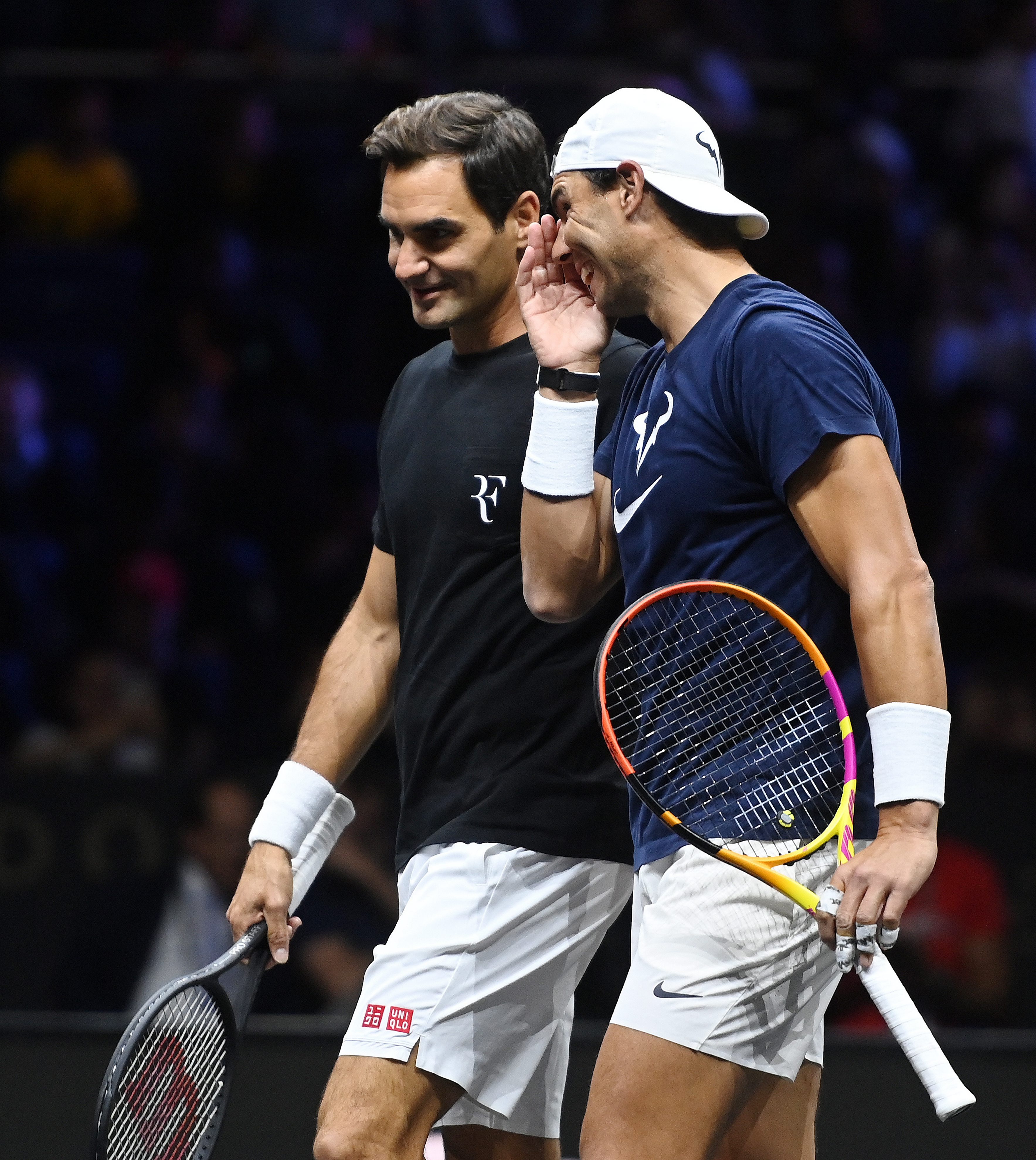 Roger Federer and Rafael Nadal during Thursday's training session at the Laver Cup