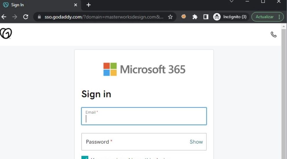 The third-party website was from GoDaddy and copied the Office 365 login interface.