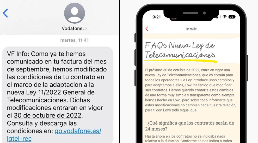 Vodafone customers are receiving notices by SMS which takes them to a link with all the contract news.