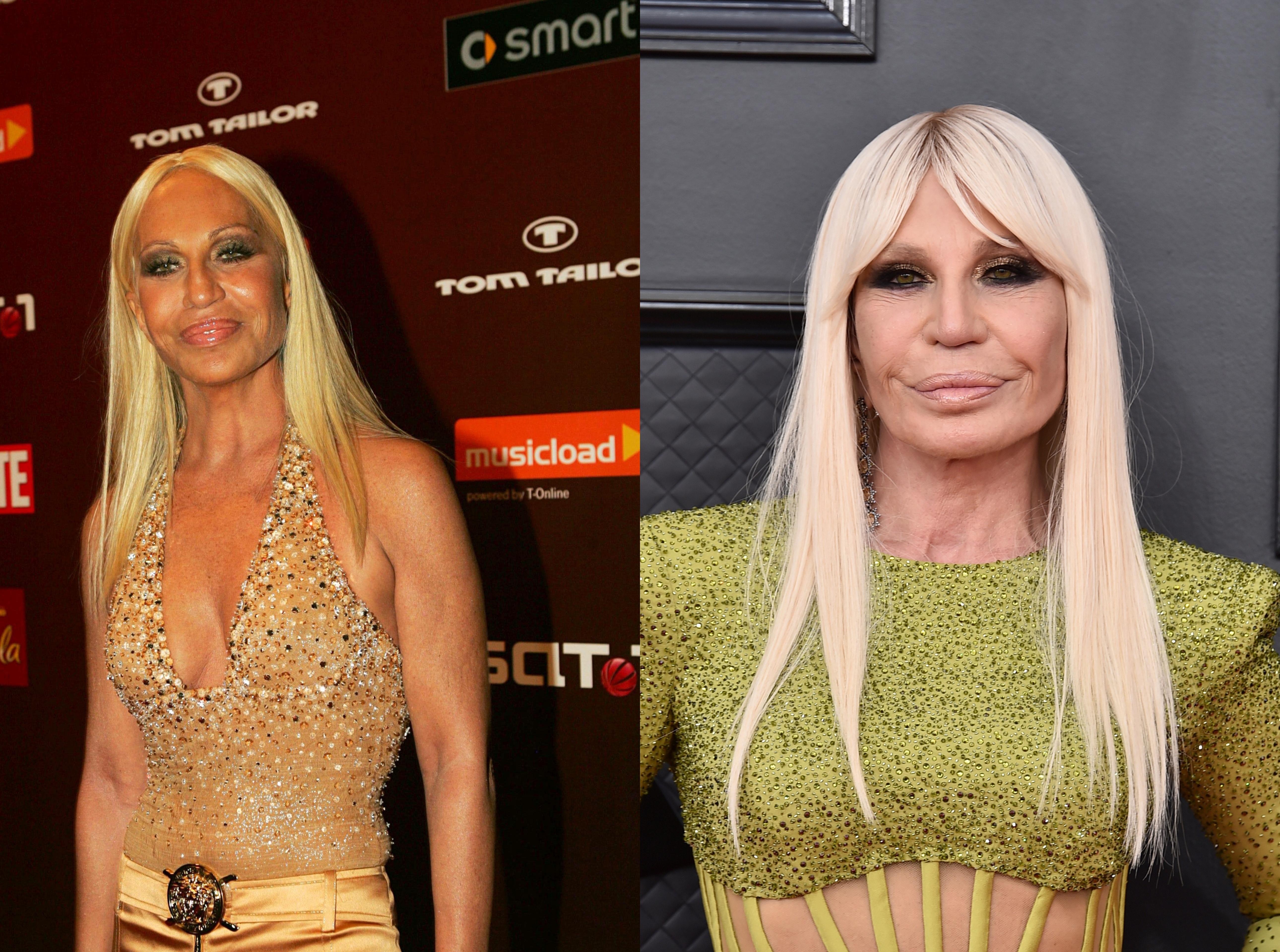Donatella Versace in 2004 and in 2022