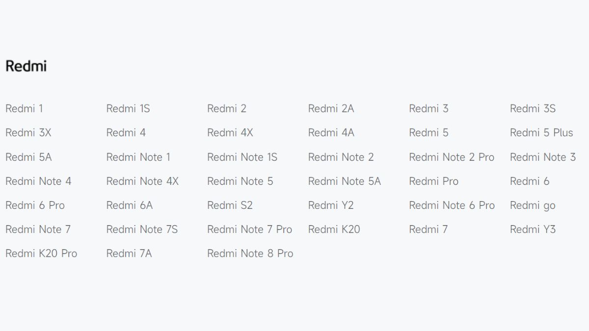 Redmi models without official support.