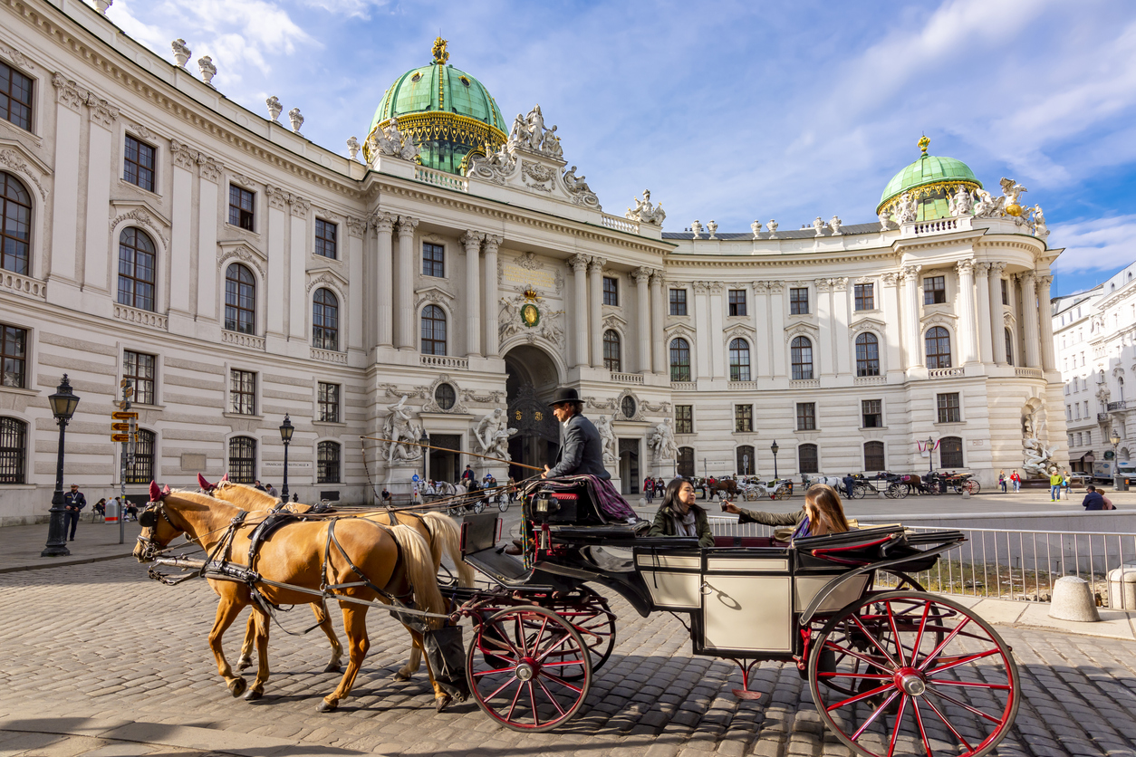 Horse carriage in front of the Hofburg Palace in Vienna.
