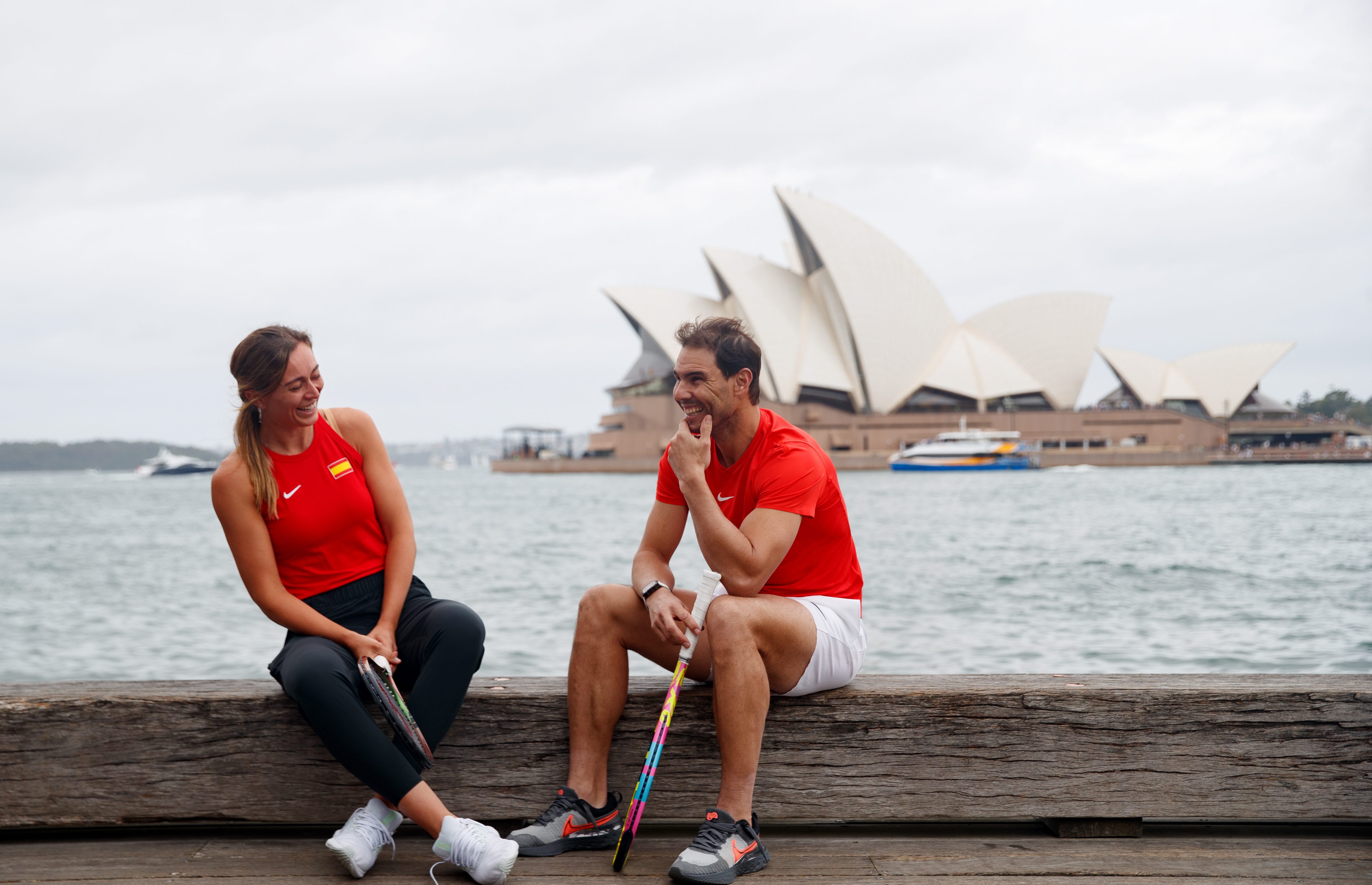 Paula Badosa and Rafa Nadal, during the tour of La Armada in Sydney.