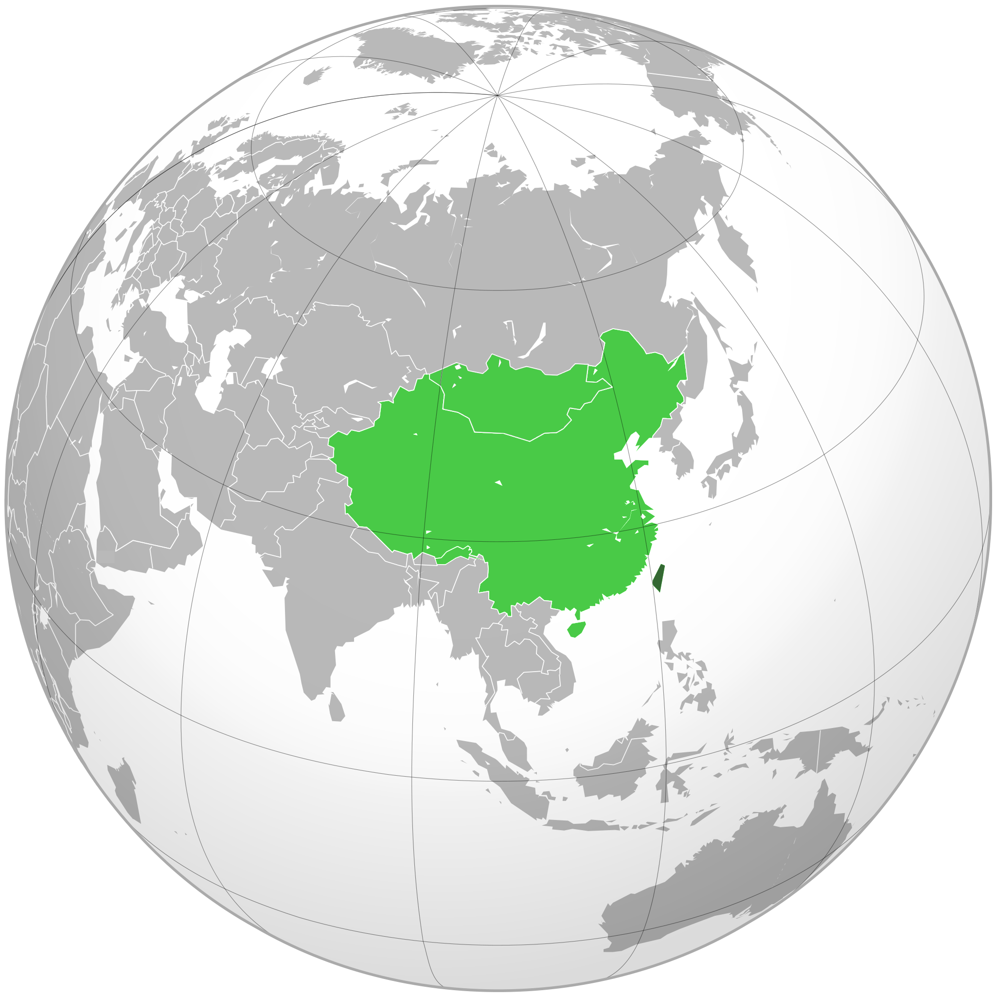 Taiwán frente a China en el mapa: la isla aparece en verde más oscuro.