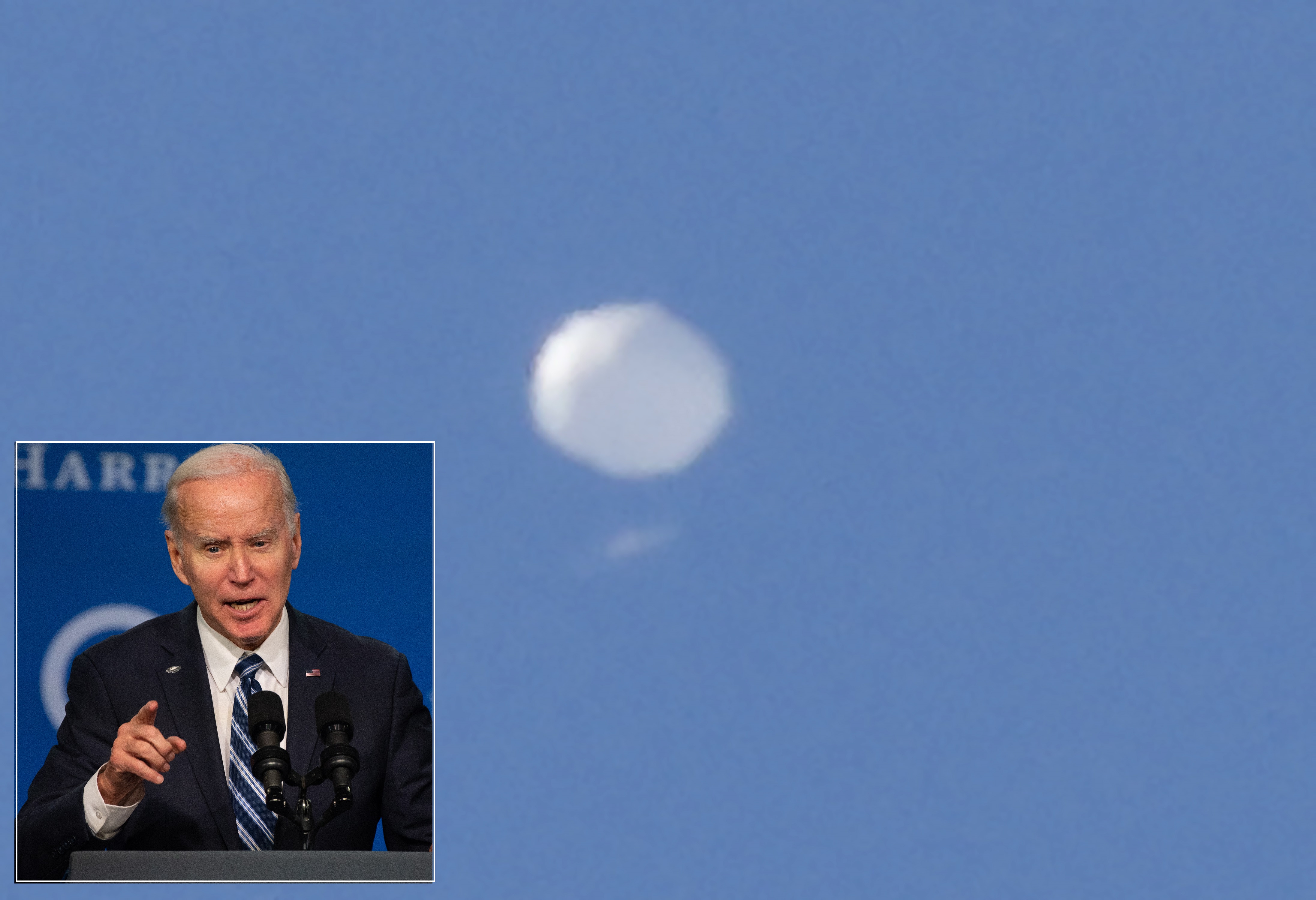 El globo espía chino fue derribado este sábado por orden directa de Joe Biden (en el recuadro).