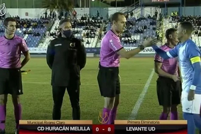 Screenshot of Huracán Melilla 0-8 Levante UD from Copa del Rey 2021/22.