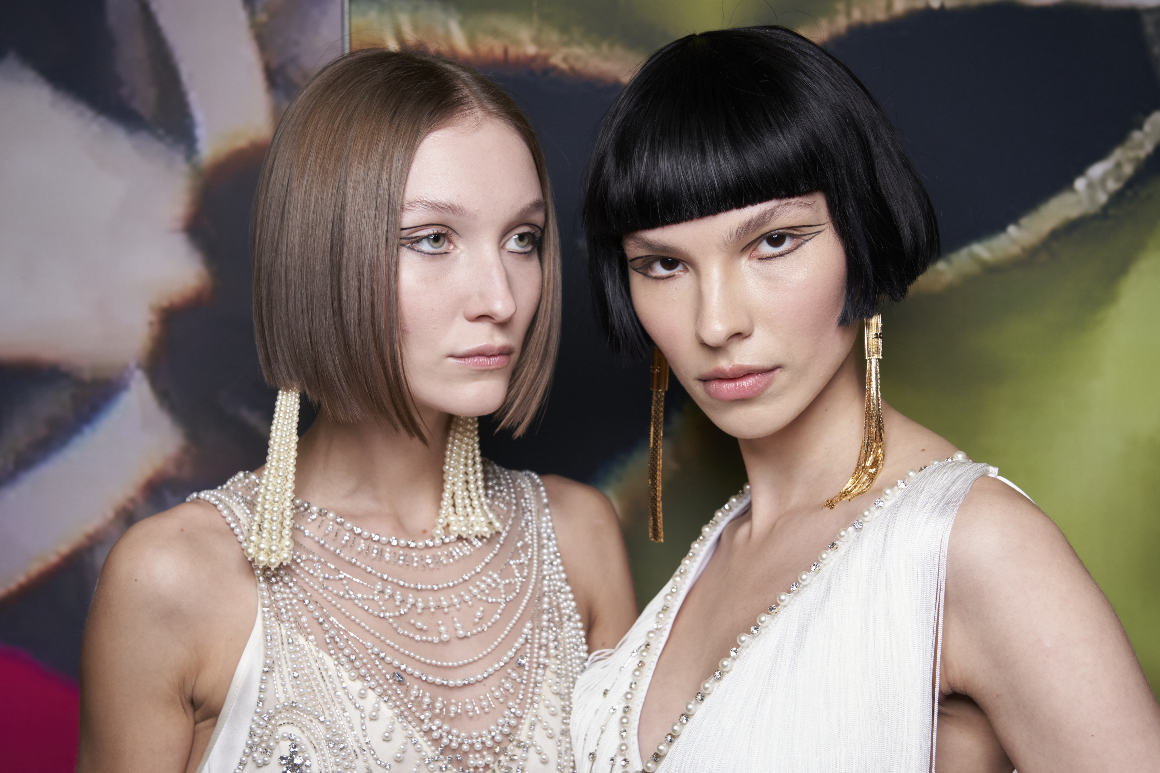 Two models at the Elisabetta Franchi fashion show.