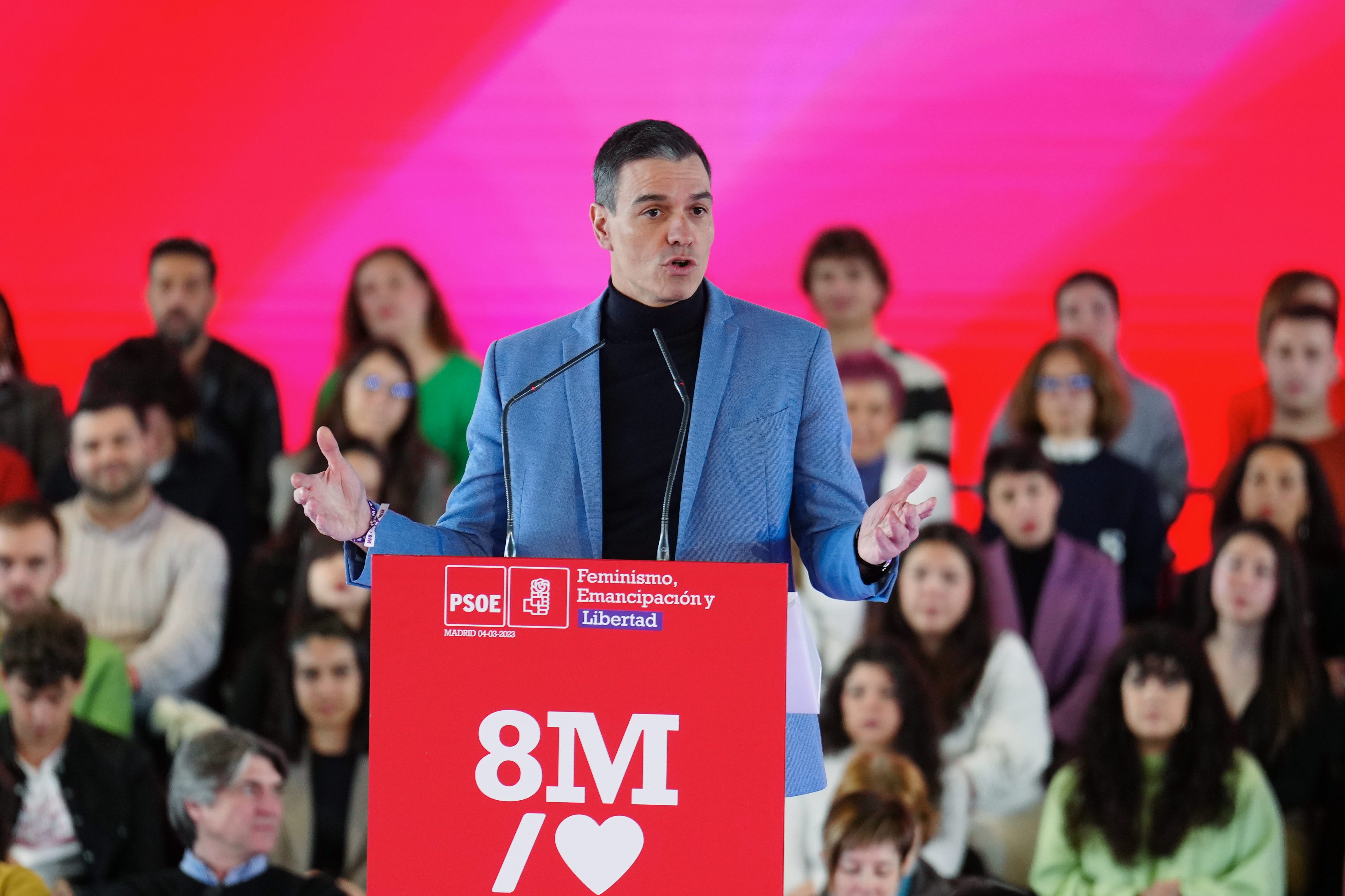 Pedro Sánchez during his participation in an act this Saturday on feminism on the occasion of International Women's Day.