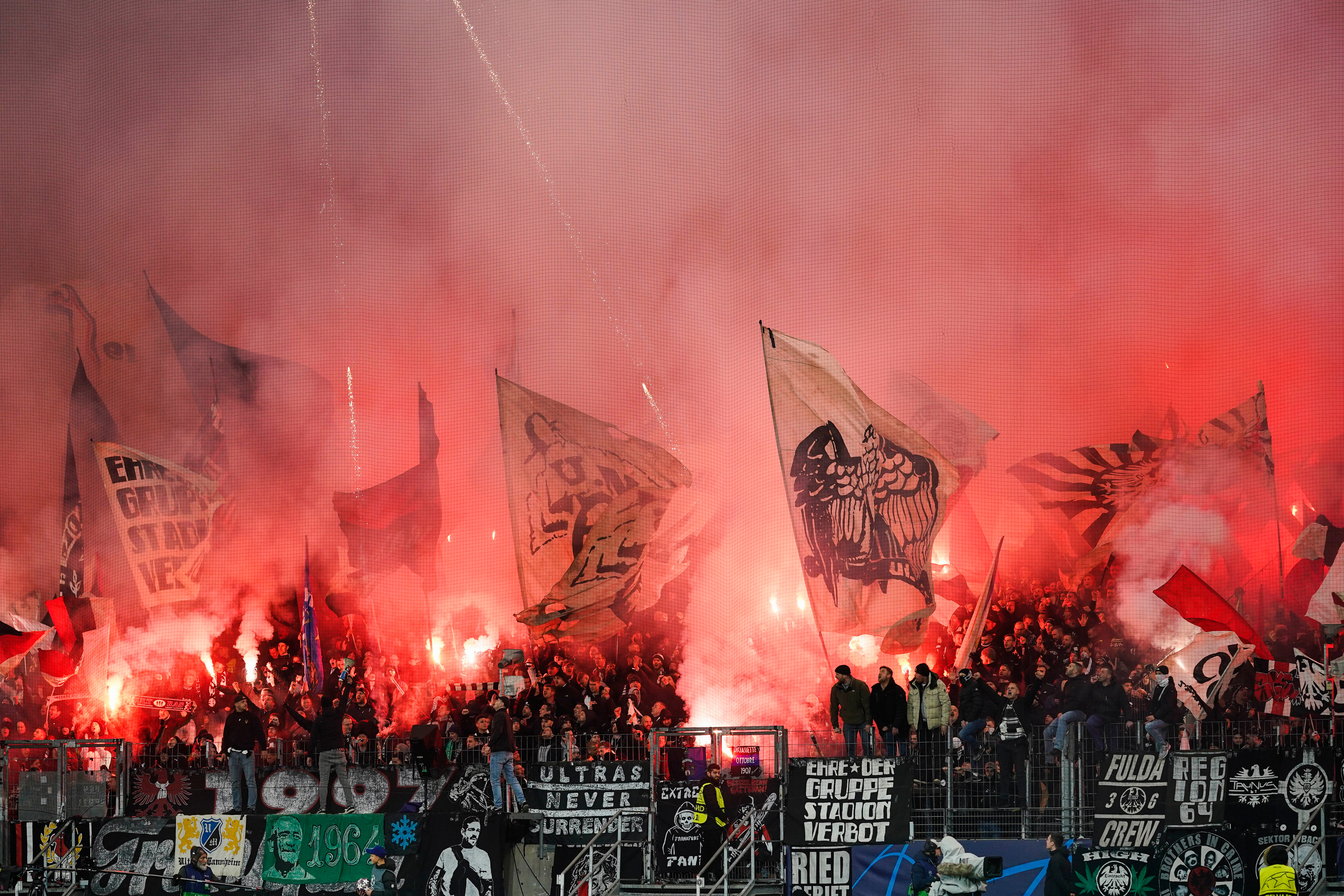 Eintracht Frankfurt fans in the first leg of the round of 16 match against Napoli in Germany.