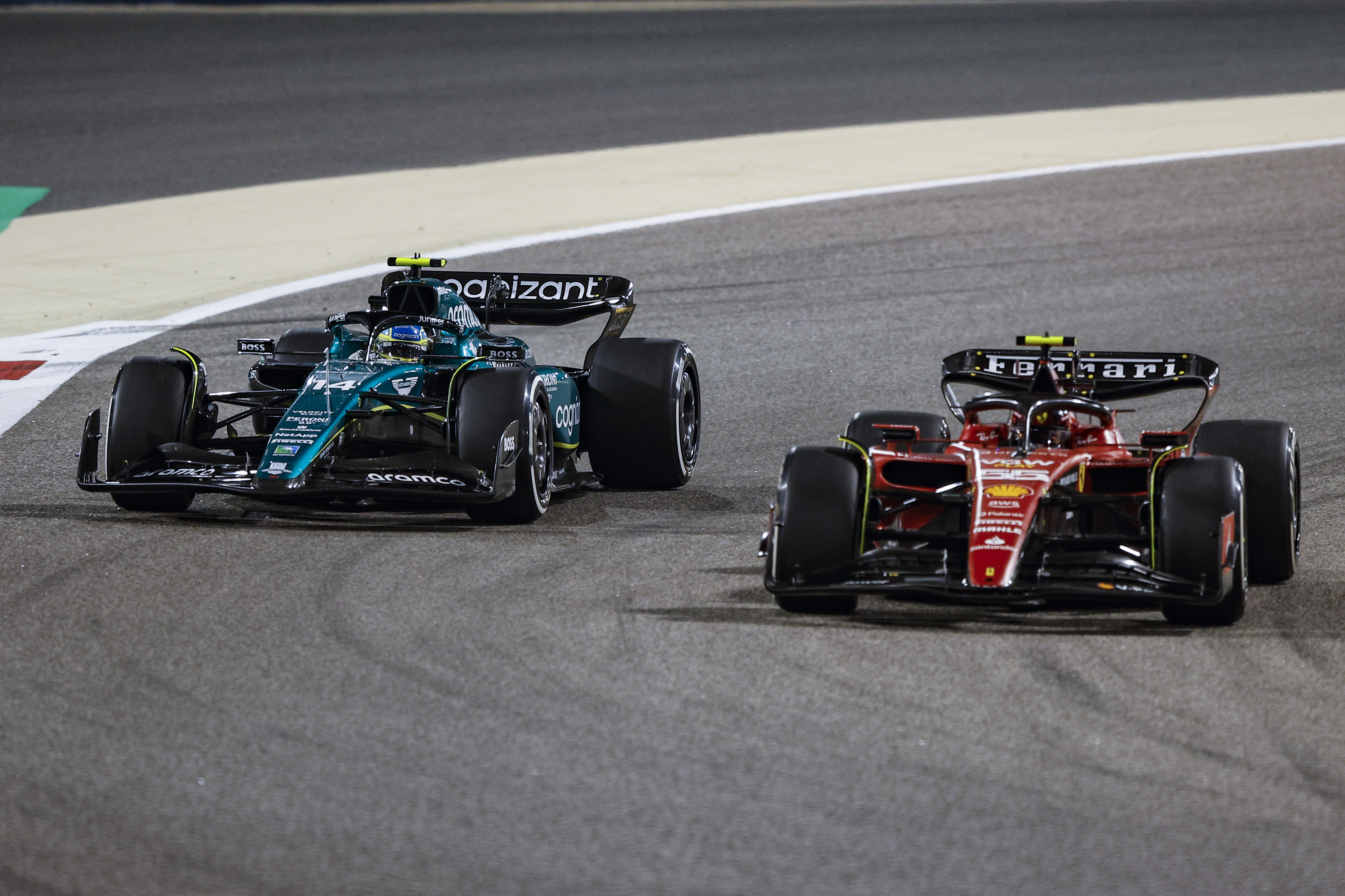 Fernando Alonso and Carlos Sainz fight for third place in Bahrain.