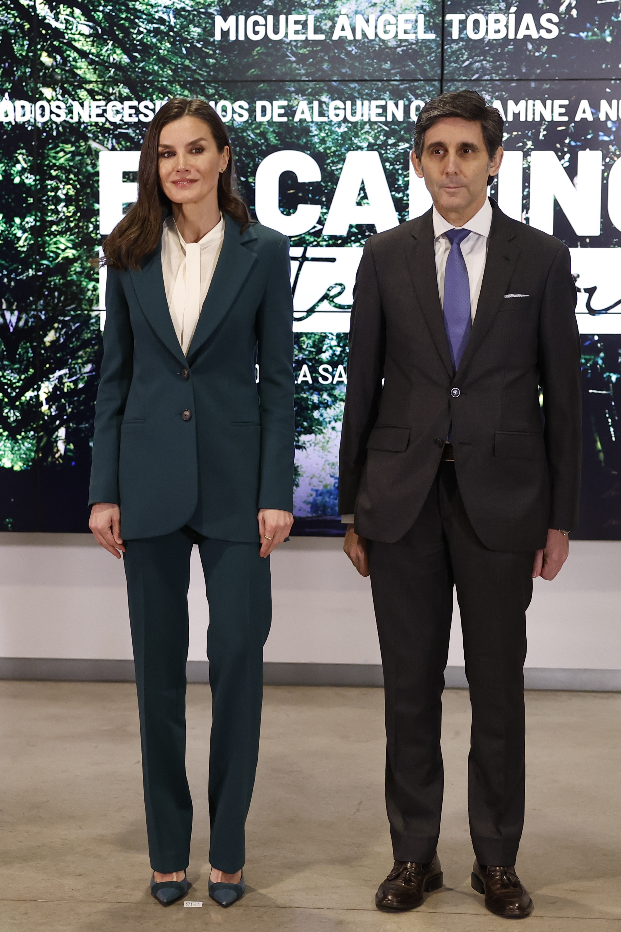 Queen Letizia, accompanied by the president of Telefónica, José María Álvarez-Pallete, attends the screening of the documentary 