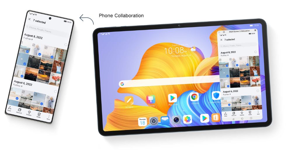Se pueden pasar archivos, fotos y vídeos directamente del móvil a la tablet gracias a su función colaborativa entre diferentes pantallas.