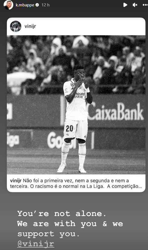 Mbappé, apoyando a Vinicius en Instagram.