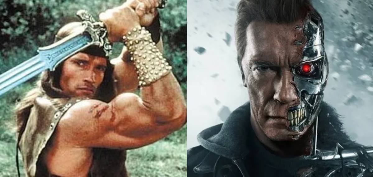 Arnold Schwarzenegger as Connor and the Terminator